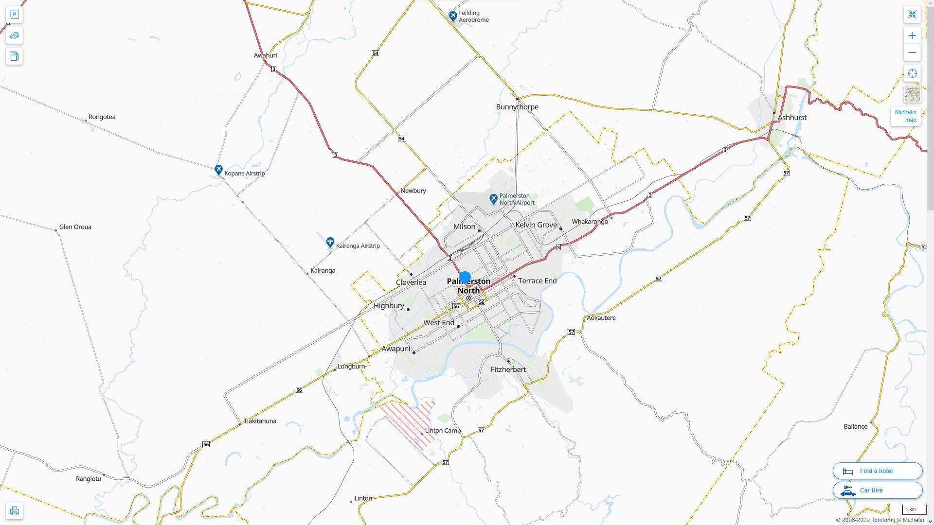 Palmerston North Nouvelle Zelande Autoroute et carte routiere